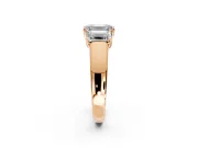3 Stone Engagement Ring Setting for Emerald Cut Center with Raised Basket Heads and Prong Head in Rose Gold