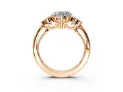 Cluster Engagement Ring Setting for Heart-Shaped Center with Bezel Accent Clusters and Prong Head in Rose Gold