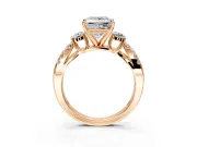 3 Stone Engagement Ring Setting for Princess Cut Center with Pave Split Shank and Prong Head in Rose Gold