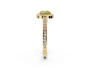 Halo Engagement Ring Setting for Fancy Yellow Cushion Cut Center with Framed Halo, Pave Band and Prong Head in Yellow Gold