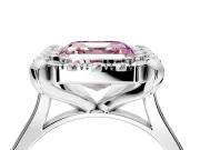 Single Halo Engagement Ring Setting for Fancy Pink Asscher Cut Center with Corner Claws, Plain Band and Prong Head in Platinum