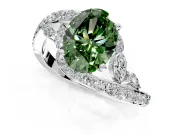 Solitaire Engagement Ring Setting for Fancy Green Oval Center with Pave Bypass Twist Band and Prong Head in Platinum