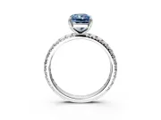 Solitaire Engagement Ring Setting for Fancy Blue Radiant Cut Center with Shared-Prong Accents and Prong Head in Platinum