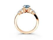 Leaf Cluster Engagement Ring Setting for Fancy Blue Oval Center with Marquise Accents and Prong Head in Rose Gold