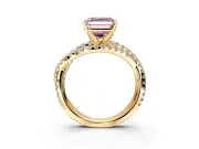 Solitaire Engagement Ring Setting for Fancy Pink Asscher Cut Center with Woven 3-Strand Pave Band and Prong Head in Yellow Gold
