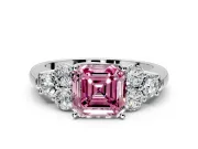 Cluster Engagement Ring Setting for Fancy Pink Asscher Cut Center with Round Cut Accent Frame and Prong Head in Sterling Silver