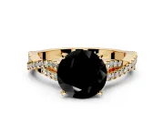 Solitaire Engagement Ring Setting for Fancy Black Round Cut Center with Twisted Pave Split Shank and Prong Head in Yellow Gold