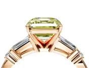 Bar-Set Engagement Ring Setting for Fancy Yellow Asscher Cut Center with Tapered Baguette Accents and Prong Head in Rose Gold