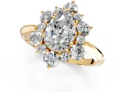 Small-Accent Cluster Halo Engagement Ring Setting for Pear-Shaped Center with Plain Band and Prong Head in Yellow Gold