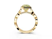 Halo Engagement Ring Setting for Fancy Yellow Princess Cut Center with Twist Band and Prong Head in Yellow Gold
