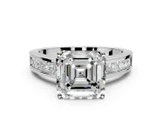 Solitaire Engagement Ring Setting for Asscher Cut Center with Princess Cut Channel Band and Prong Head in Platinum