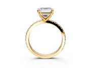 Solitaire Engagement Ring Setting for Asscher Cut Center with Fine Pave Band and Claw Prong Head in Yellow Gold