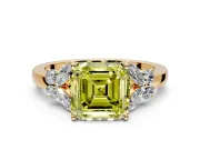 Solitaire Engagement Ring Setting for Fancy Yellow Asscher Cut Center with Marquise Flower Shoulders and Prong Head in Yellow Gold