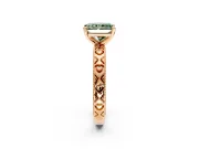 Solitaire Engagement Ring Setting for Fancy Green Radiant Cut Center with XO Engraved Band and Prong Head in Rose Gold