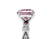 Solitaire Engagement Ring Setting for Fancy Pink Princess Cut Center with Milgrain Bezel Accents and Prong Head in Platinum