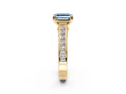 Solitaire Engagement Ring Setting for Fancy Blue Asscher Cut Center with Channel Band and Double Claw Prong Head in Yellow Gold