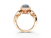 Milgrain Halo Engagement Ring Setting for Fancy Blue Princess Cut Center with Shoulder Bezels and Prong Head in Rose Gold