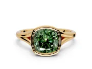 Solitaire Engagement Ring Setting for Fancy Green Cushion Cut Center with V Split Shank and Bezel Head in Yellow Gold
