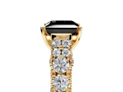 Solitaire Engagement Ring Setting for Fancy Black Princess Cut Center with Pave Cathedral Shoulders and Prong Head in Yellow Gold
