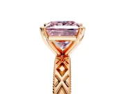 Solitaire Engagement Ring Setting for Fancy Pink Princess Cut Center with Milgrain X Pattern Band and Prong Head in Rose Gold