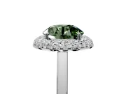 Halo Engagement Ring Setting for Fancy Green Round Cut Center with Plain Tapered Band and Prong Head in Sterling Silver