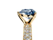 Solitaire Engagement Ring Setting for Fancy Blue Heart-Shaped Center with Domed Multi-Row Pave Band and Prong Head in Yellow Gold