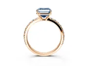 Solitaire Engagement Ring Setting for Fancy Blue Asscher Cut Center with Large Accent Band and Prong Head in Rose Gold