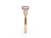 3 Stone Engagement Ring Setting for Fancy Pink Asscher Cut Center with Large Pear-Shaped Accents and Prong Head in Rose Gold