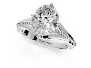 Solitaire Engagement Ring Setting for Oval Center with Milgrain Cathedral Band and Prong Head in Sterling Silver