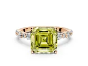 Solitaire Engagement Ring Setting for Fancy Yellow Asscher Cut Center with Alternating Size Accents and Prong Head in Rose Gold