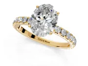 Solitaire Engagement Ring Setting for Oval Center with Large Accent Band and Prong Head in Yellow Gold
