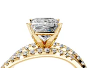 Solitaire Engagement Ring Setting for Princess Cut Center with Woven 3-Strand Pave Band and Prong Head in Yellow Gold