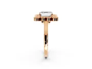 Cluster Halo Engagement Ring Setting for Asscher Cut Center with Milgrain Bezel Accents and Prong Head in Rose Gold