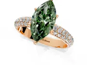 Solitaire Engagement Ring Setting for Fancy Green Marquise Center with Domed Multi-Row Pave Band and Prong Head in Rose Gold