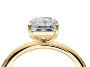Low-Set Solitaire Engagement Ring Setting for Radiant Cut Center with Thin Plain Band and Prong Head in Yellow Gold