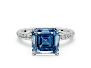 Solitaire Engagement Ring Setting for Fancy Blue Asscher Cut Center with Fine Pave Band and Prong Head in Platinum