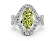 Halo Engagement Ring Setting for Fancy Yellow Marquise Center with Pave Infinity Twist Band and Prong Head in Sterling Silver
