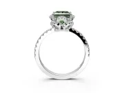 Halo Engagement Ring Setting for Fancy Green Princess Cut Center with Openwork Halo, Pave Band and Prong Head in Platinum