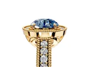 Milgrain Halo Engagement Ring Setting for Fancy Blue Round Cut Center with Pave Band and Prong Head in Yellow Gold