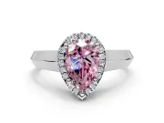Halo Engagement Ring Setting for Fancy Pink Pear-Shaped Center with Knife Ridge Cathedral Band and Prong Head in White Gold
