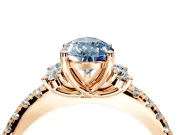 Paired Accent Engagement Ring Setting for Fancy Blue Pear-Shaped Center with Pave Band and Prong Head in Rose Gold