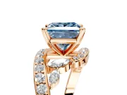 Solitaire Engagement Ring Setting for Fancy Blue Princess Cut Center with Pave Bypass Twist Band and Prong Head in Rose Gold