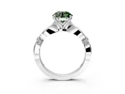 Solitaire Engagement Ring Setting for Fancy Green Round Cut Center with Carved Leaf Shoulders and Prong Head in Platinum