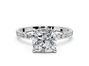 Solitaire Engagement Ring Setting for Cushion Cut Center with Fine Pave Narrow Band and Prong Head in Platinum