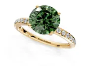 Solitaire Engagement Ring Setting for Fancy Green Round Cut Center with Fine Pave Band and Prong Head in Yellow Gold