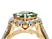 Large Accent Halo Engagement Ring Setting for Fancy Green Princess Cut Center with Pave Split Shank and Prong Head in Yellow Gold