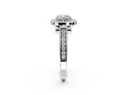 Halo Engagement Ring Setting for Cushion Cut Center with Outer Bezel Rim, Pave Band and Prong Head in Sterling Silver