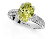 Solitaire Engagement Ring Setting for Fancy Yellow Oval Center with Multi-Row Pave Accents and Basket Head in White Gold
