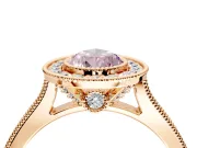 Halo Engagement Ring Setting for Fancy Pink Pear-Shaped Center with Milgrain Pave Band and Bezel Head in Rose Gold