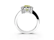 Halo Engagement Ring Setting for Fancy Yellow Cushion Cut Center with Milgrain Halo, Pave Band and Prong Head in White Gold